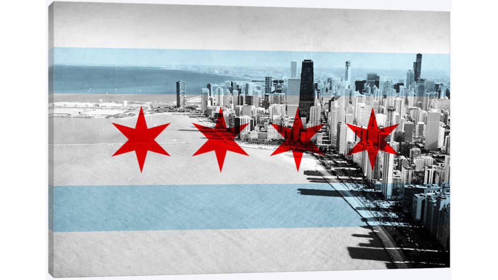 iCanvas Chicago Flag, Chicago Skyline Canvas Print, Multi, 40x26x0.75 FLG29-1PC3-40x26