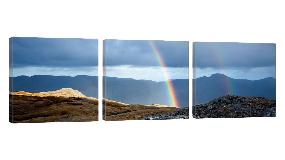 iCanvas Double Rainbow, Twelve Bens, Connemara, County Galway, Connacht Province, Republic Of Ireland by Gareth McCormack Canvas Print, Multi, 16 x 48 GAR34-3PC3-48x16