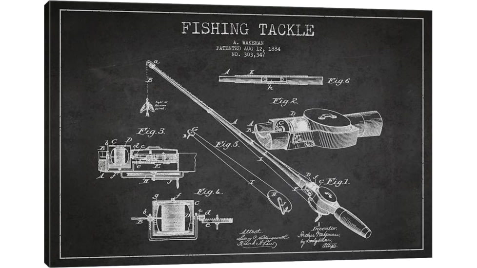 iCanvas Fishing Tackle Dark Patent BluePrint,26x18 by Aged Pixel Canvas,26x18, 18 x 26 ADP1194-1PC3-26x18