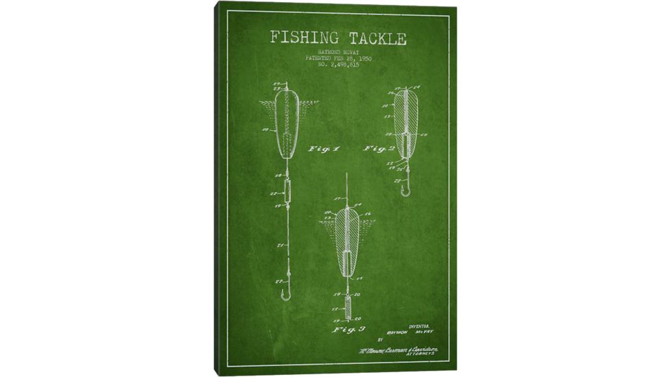iCanvas Fishing Tackle Green Patent BluePrint,26x18 by Aged Pixel Canvas,26x18, 26 x 18 ADP1145-1PC3-26x18