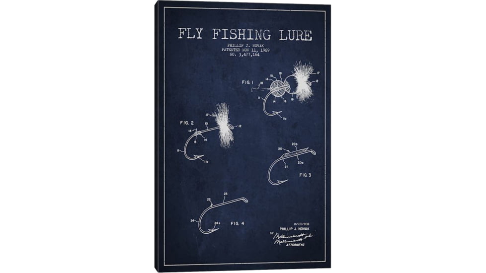 iCanvas Fishing Tackle Navy Blue Patent BluePrint,26x18 by Aged Pixel Canvas,26x18, 26 x 18 ADP1186-1PC3-26x18
