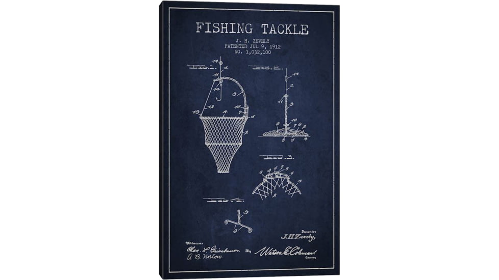 iCanvas Fishing Tackle Navy Blue Patent BluePrint,26x18 by Aged Pixel Canvas,26x18, 26 x 18 ADP1216-1PC3-26x18
