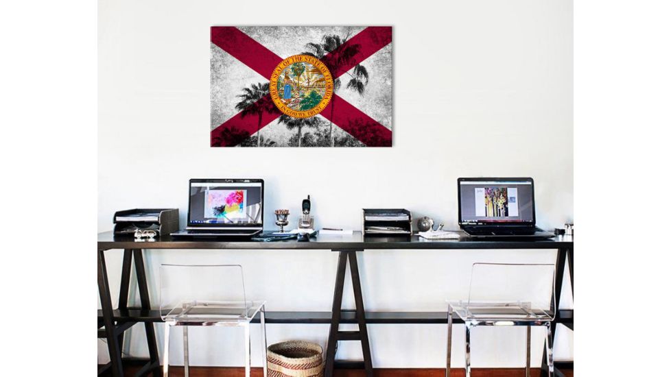 iCanvas Florida Flag, Grudge Palm Trees Canvas Print, Multi, 40x26x0.75 FLG597-1PC3-40x26