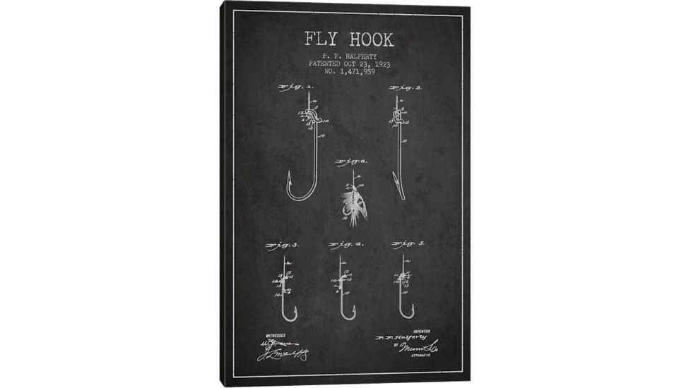 iCanvas Fly Hook Charcoal Patent BluePrint,26x18 by Aged Pixel Canvas,26x18, 26 x 18 ADP1249-1PC3-26x18