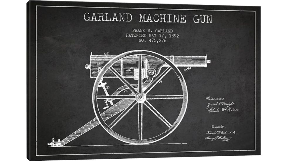 iCanvas Garland Gun Charcoal Patent Blueprint by Aged Pixel Canvas Print, 12 x 18 ADP1389-1PC3-18x12