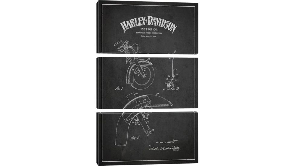 iCanvas Harley-Davidson Motorcycle Fender Patent Application Blueprint Charcoal by Aged Pixel Canvas Print, 60 x 40 ADP2470-3PC3-60x40