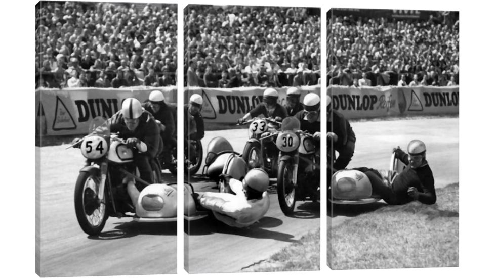 iCanvas Motorcycle With Side Car Race Spill by Retro Images Archive Canvas Print, 40 x 60 RIS1120-3PC3-60x40