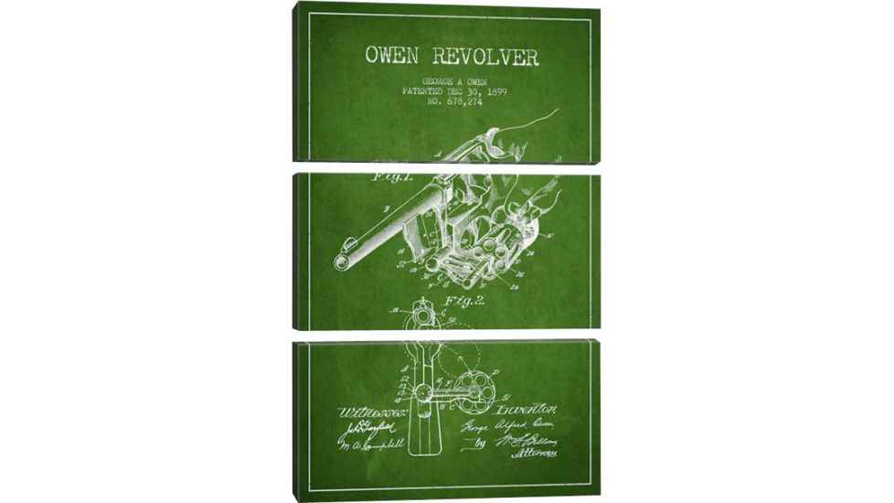 iCanvas Owen Revolver Green Patent Blueprint by Aged Pixel Canvas Print, 60 x 40 ADP1345-3PC3-60x40