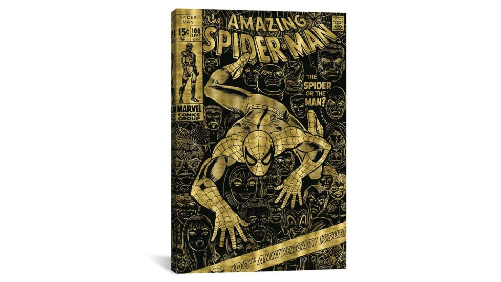 iCanvas Marvel Comics (Retro): The Amazing Spider-Man (1971) #100 Gold Leaf Comic Book Cover by Marvel Comics Canvas Print, Multi, 18 x 12 MRV1483-1PC3-18x12