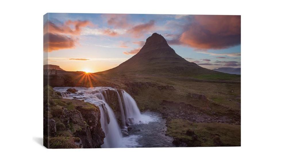 iCanvas Sunset Over Kirkjufell And Kirkjufellsfoss I, Grundarfjordur, Snaefellsnes Peninsula, Vesturland, Iceland by Gareth McCormack Canvas Print, Multi, 12 x 18 GAR87-1PC3-18x12