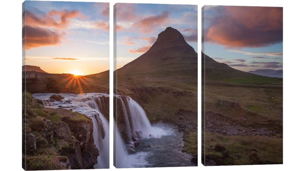iCanvas Sunset Over Kirkjufell And Kirkjufellsfoss I, Grundarfjordur, Snaefellsnes Peninsula, Vesturland, Iceland by Gareth McCormack Canvas Print, Multi, 40 x 60 GAR87-3PC3-60x40