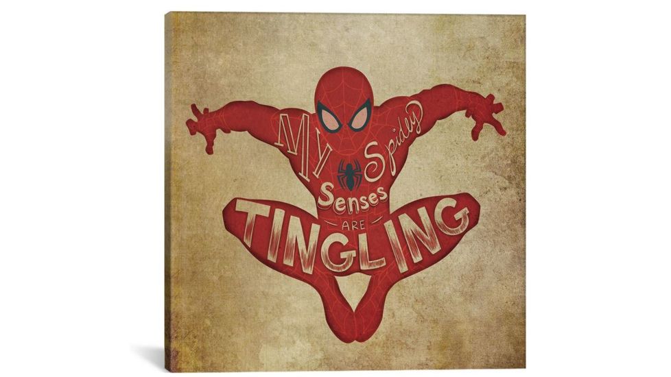 iCanvas Ultimate Spider-Man: Spider-Man Vintage Typography Silhouette by Marvel Comics Canvas Print, Multi, 18 x 18 MRV1527-1PC3-18x18