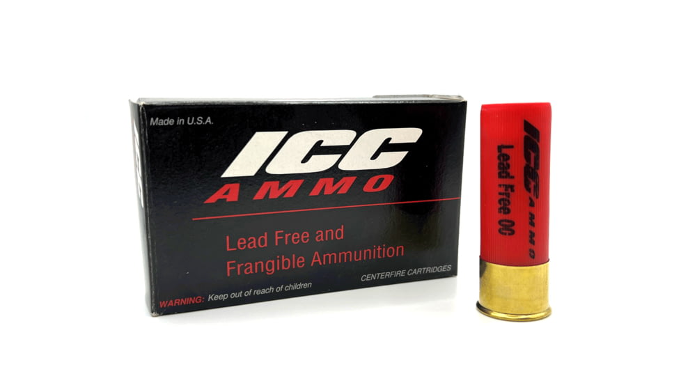 ICC Ammo 12 gauge 338 Grain Lead-Free 00 Buck Plastic Pistol Ammo, 5 Rounds, 012-008WM-B