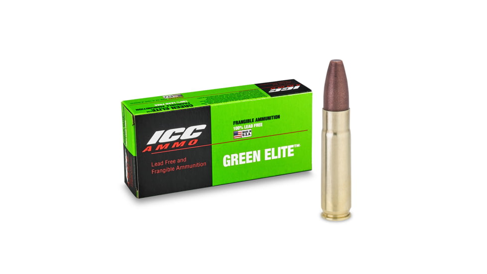 ICC Ammo Green Elite .300 BLK 100 Grain Frangible Round Nose Brass Rifle Ammo, 20 Rounds, 300BLK-100PNT-B