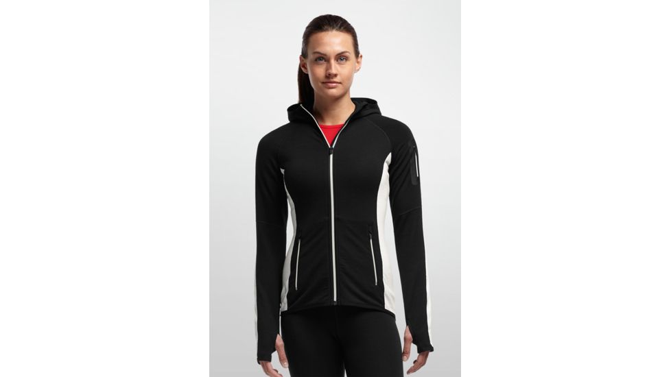 Icebreaker Atom Long Sleeve Hood Jacket - Women's-Black/Snow-Medium