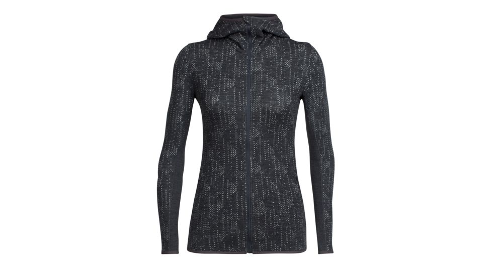 Icebreaker Away Long Sleeve Zip Hood Showers - Women's, Jet Heather/Snow, Medium, 104079001M