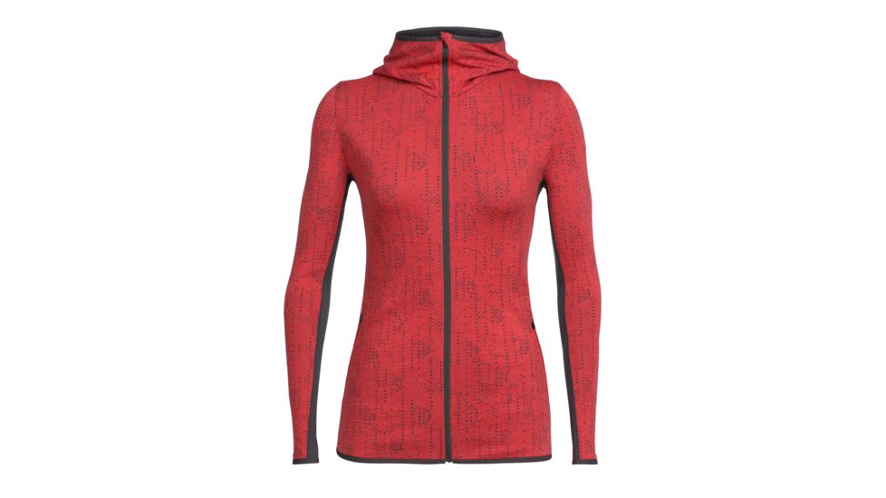 Icebreaker Away Long Sleeve Zip Hood Showers - Women's, Poppy Red/Monsoon, Small, 104079601S
