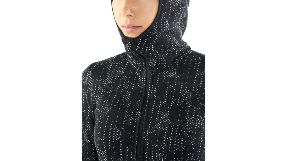 Icebreaker Away Long Sleeve Zip Hood Showers - Women's, Black, Large, 104079002L