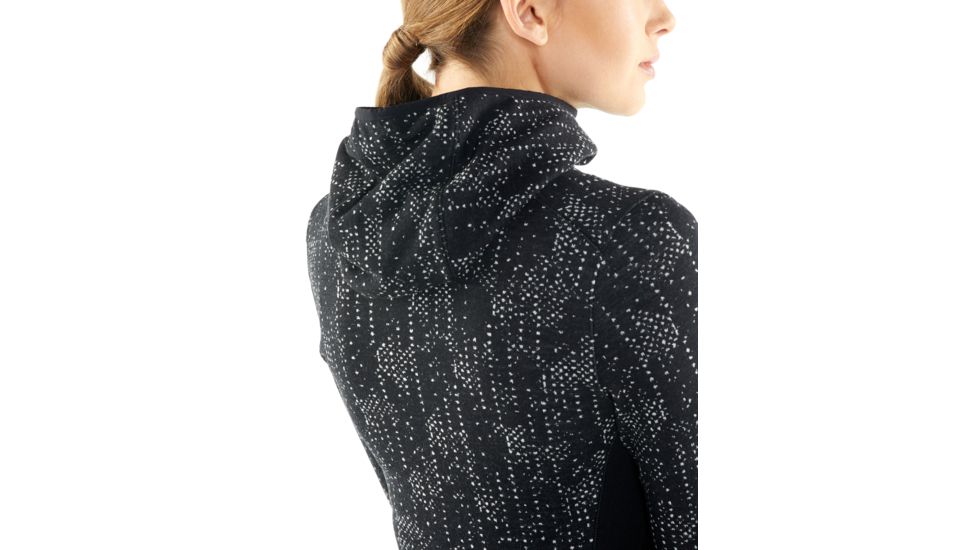 Icebreaker Away Long Sleeve Zip Hood Showers - Women's, Black, Large, 104079002L