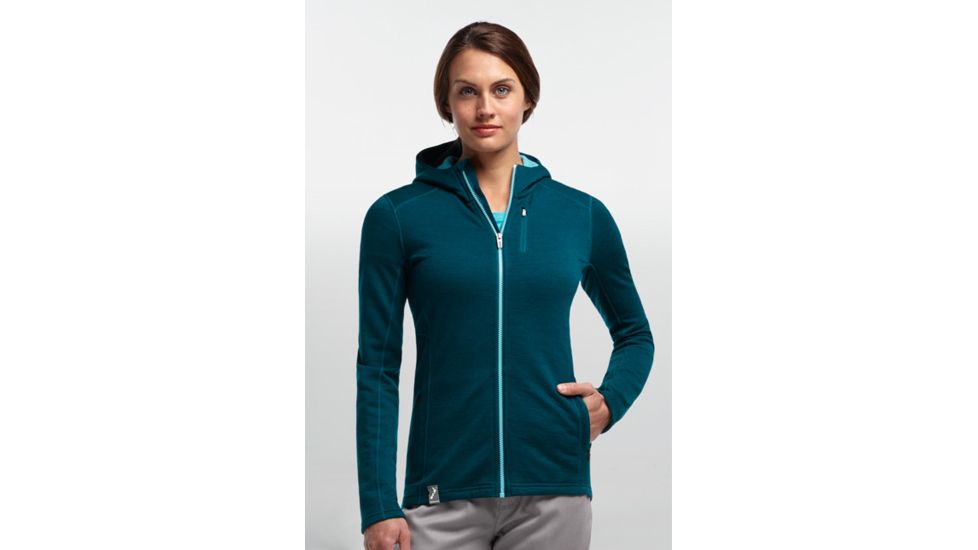 Icebreaker Cascade Plus Long Sleeve Hood Jacket - Women's-Stripe Night/Glacier-X-Small