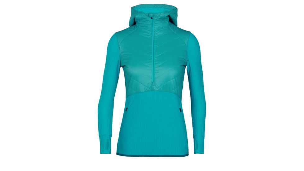 Icebreaker Descender Hybrid Long Sleeve Half Zip Hood - Womens, Arctic Teal/Kingfisher, Large, 104281-401-L