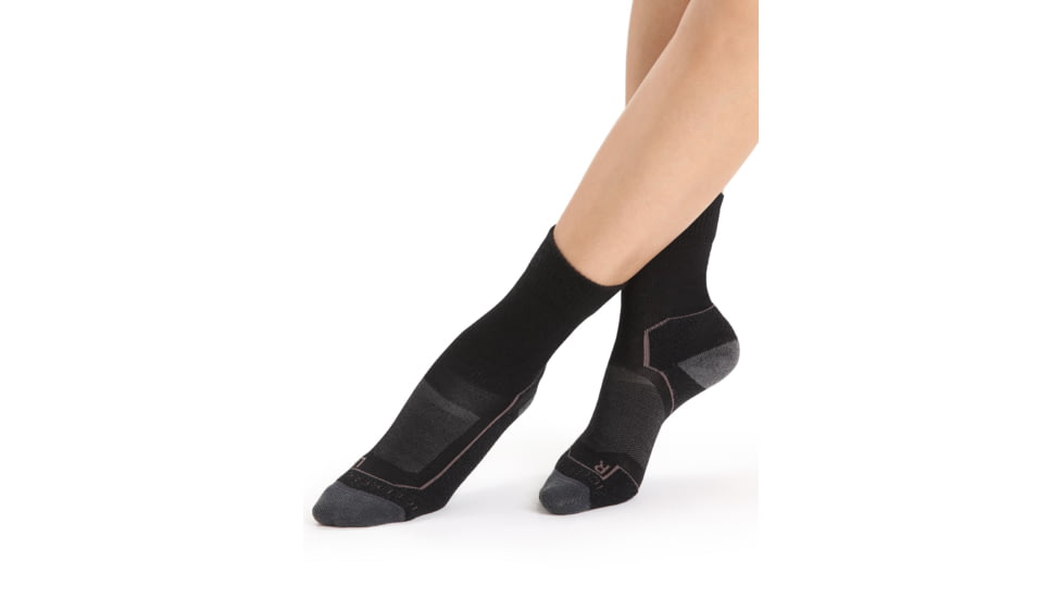 Icebreaker Hike+ Light Crew Socks - Womens, Black/Monsoon/Mink, Small, IB105099272S
