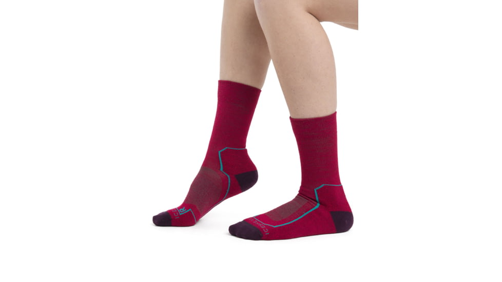 Icebreaker Hike+ Light Crew Socks - Womens, Electpnk/Nghtshad/Flxgren, Medium, IB105099975M