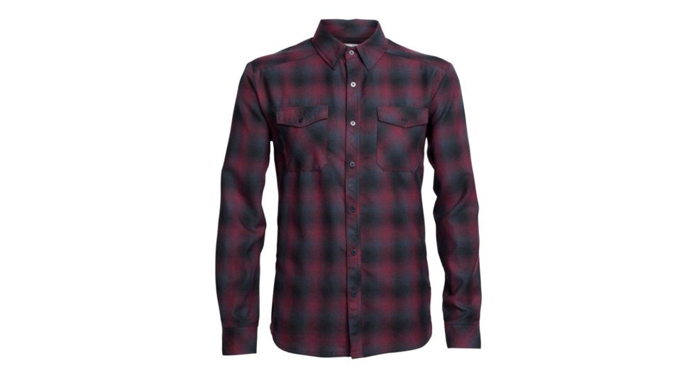 Icebreaker Lodge Long Sleeve Flannel Shirt - Men's-Redwood/Stealth/Black-Small
