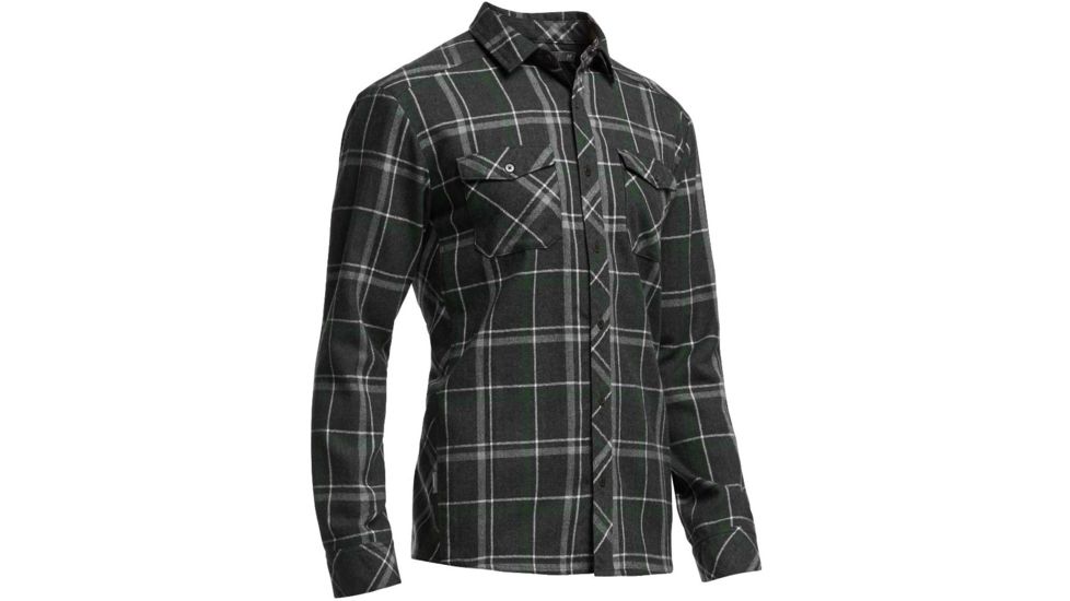 Icebreaker Lodge Long Sleeve Flannel Shirt - Mens-Jet Heather/Conifer-Large