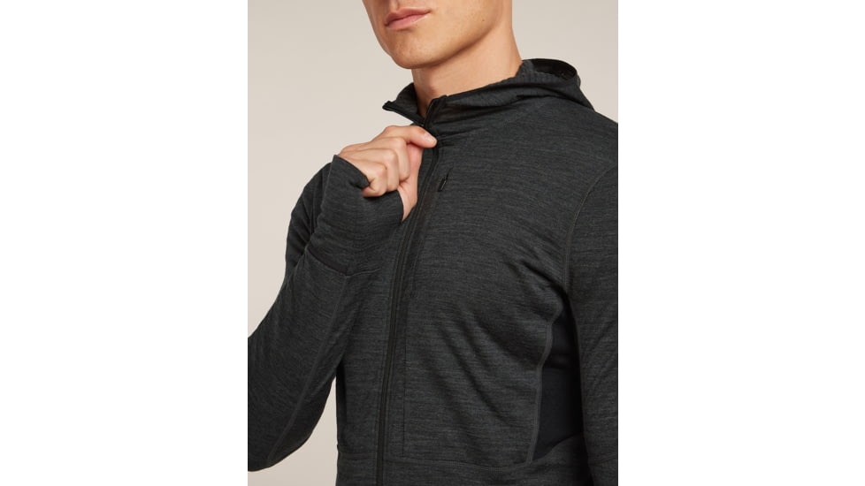 Icebreaker Merino Blend 200 RealFleece Descender Long Sleeve Zip Hoodie - Mens, Jet HTHR/Black/CB, Large, IBBA56VZ944L