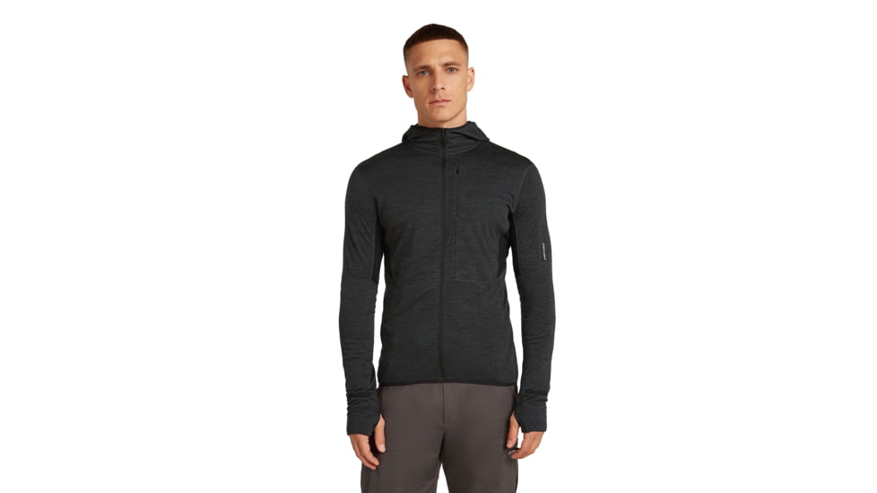 Icebreaker Merino Blend 200 RealFleece Descender Long Sleeve Zip Hoodie - Mens, Jet HTHR/Black/CB, Large, IBBA56VZ944L
