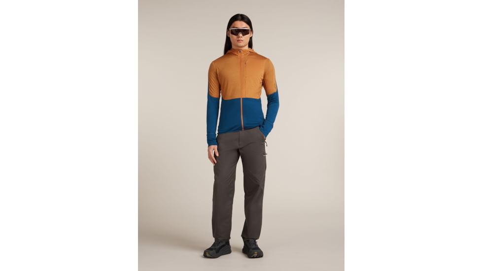 Icebreaker Merino Blend 200 RealFleece Descender Long Sleeve Zip Hoodie - Mens, Trail/Atlantis/CB, Large, IBBA56VZ0J5L