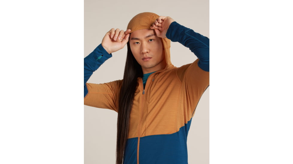 Icebreaker Merino Blend 200 RealFleece Descender Long Sleeve Zip Hoodie - Mens, Trail/Atlantis/CB, Large, IBBA56VZ0J5L