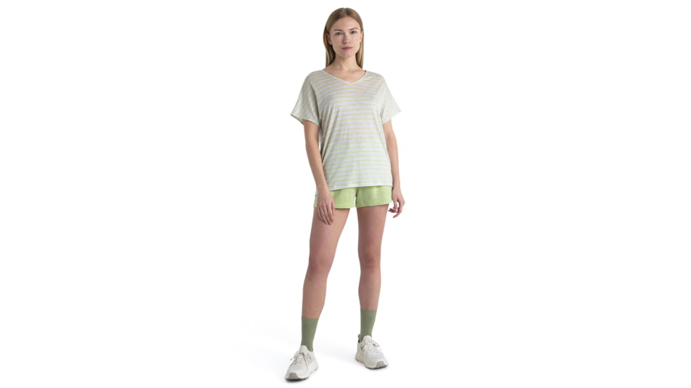 Icebreaker Merino Drayden Reversible SS Top Stripe - Womens, Ecru Heather/Glazen/S, Medium, IB0A56ZWB78M