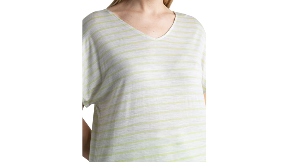 Icebreaker Merino Drayden Reversible SS Top Stripe - Womens, Ecru Heather/Glazen/S, Medium, IB0A56ZWB78M