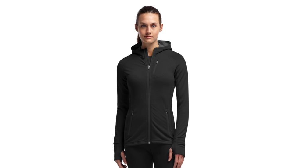 Icebreaker Quantum Long Sleeve Zip Hood - Women's-Black/Black-Large