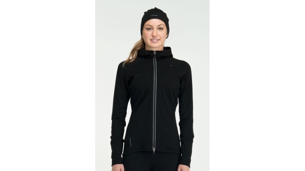 Icebreaker Quantum Long Sleeve Zip Hood - Women's-Black-X-Small