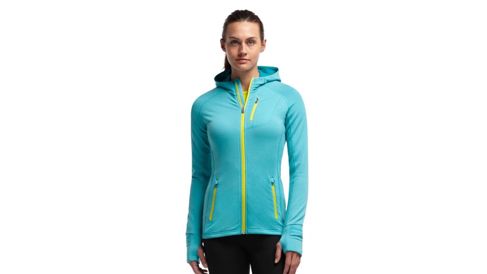 Icebreaker Quantum Long Sleeve Zip Hood - Women's-Glacier/Cruise/Chartreus-X-Small