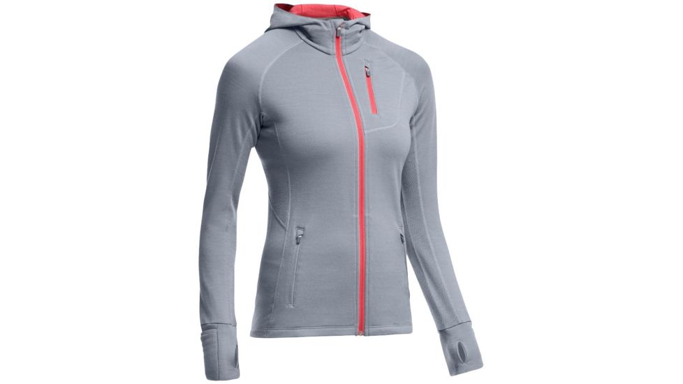 Icebreaker Quantum Long Sleeve Zip Hood - Women's-Mineral/Grapefruit-Large