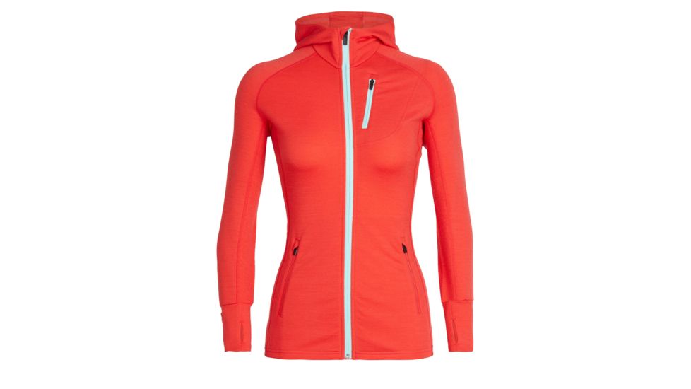 Icebreaker Quantum Long Sleeve Zip Hood - Womens, Ember/AQUA SPLASH, S, 101466608S