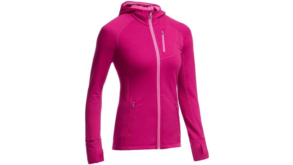 Icebreaker Quantum Long Sleeve Zip Hood - Womens-Raspberry/Shocking-Large