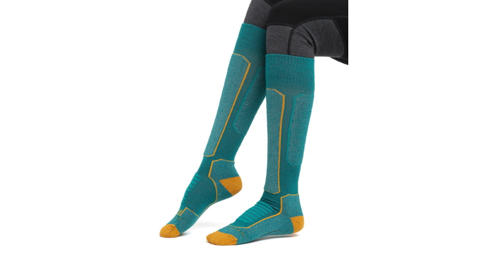 Icebreaker Ski+ Medium Over The Calf Socks - Women's, Flux Green/Solar/Ether, Small, IB104881958S
