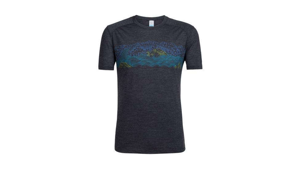 Icebreaker Sphere Short Sleeve Crewe Turbulent Stripe, Black Hthr, L, 104174001L