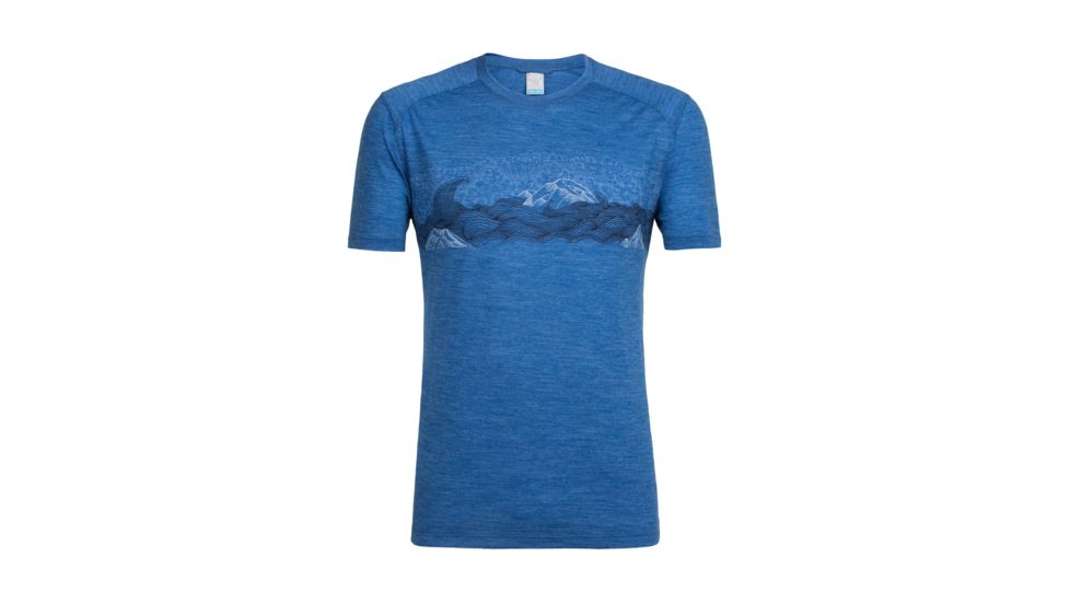 Icebreaker Sphere Short Sleeve Crewe Turbulent Stripe, Sea Blue Hthr, L, 104174401L