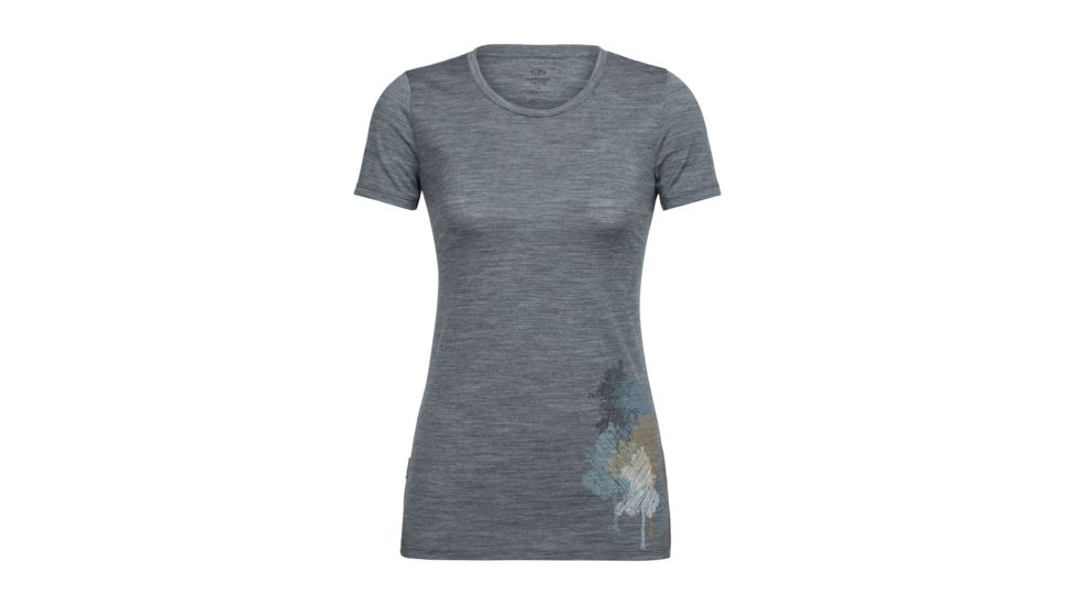 Icebreaker Tech Lite Short Sleeve Low Crewe Through the Forest, Gritstone Hthr, L, 104154001L