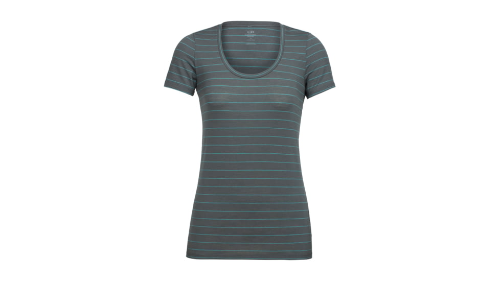 Icebreaker Tech Lite Short Sleeve Scoop, Metal/Lagoon/Stripe, L, 104087001L