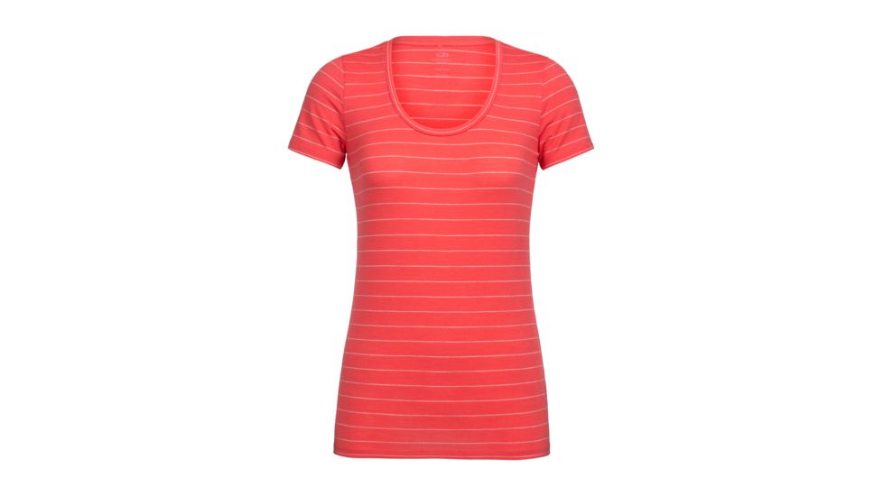 Icebreaker Tech Lite Short Sleeve Scoop, Poppy Red/Fawn Hthr/Stripe, XS, 104087601XS