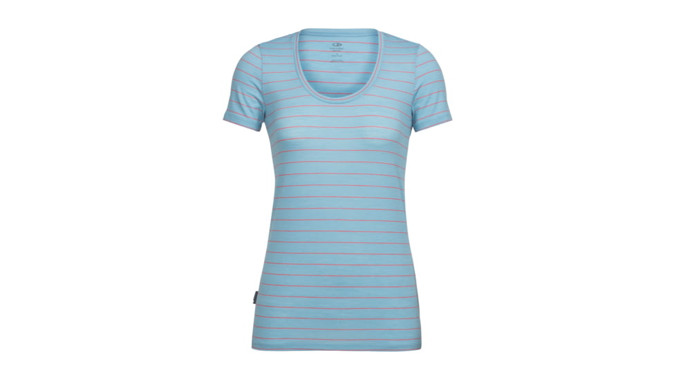 Icebreaker Tech Lite Short Sleeve Scoop, Waterfall/Poppy Red/Stripe, L, 104087401L