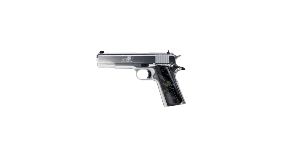 Iver Johnson Arms 1911A1 Pistol, .38 Super, 5in barrel, steel frame, black pearl synthetic grip, recoil operated semi-automatic, fixed combat, 9 round magazine, IJ1911A1.38SUPER51FRRMPG