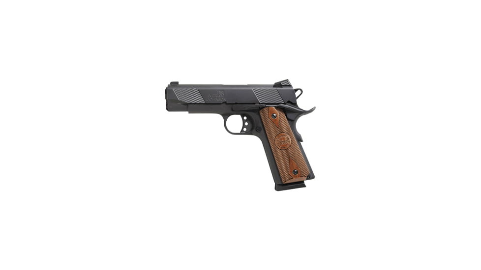 Iver Johnson Arms Hawk Pistol, .45 ACP, 4.25in barrel, blued finish steel frame, checkered walnut grip, recoil operated semi-automatic, dovetail blade front, Novak rear, 8 round magazine, IJ-HAWK-45-4.25-1-FRRMPG